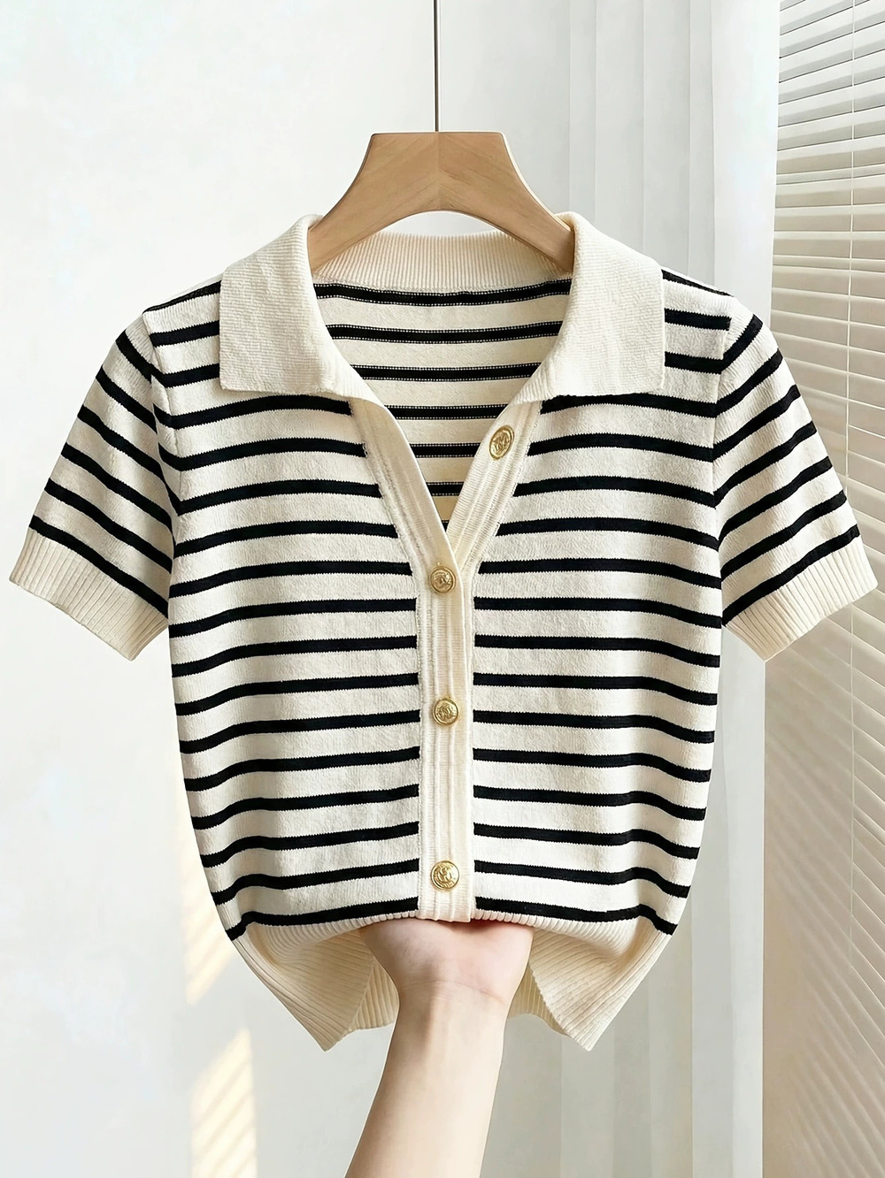 ZARA Women Summer Knit Short Sleeve Striped Tee Top